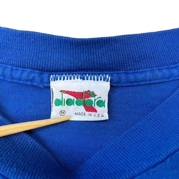 Vintage Diadora Tennis Tee Shirt Blue Medium Flushing Meadow 1992 - Picture 4 of 11